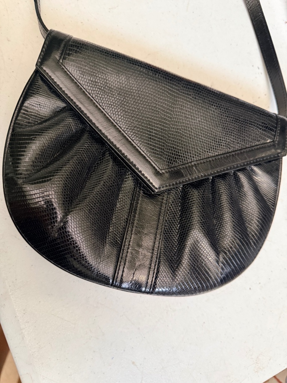 Yves Saint Laurent Vintage Black Glossy Leather Flap Shoulder Bag